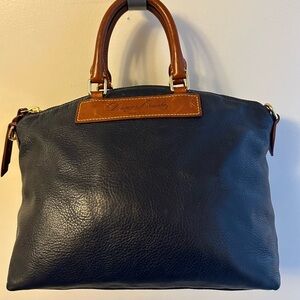 Dooney & Bourke Vintage Dark Blue and Tan Florentine Leather Satchel